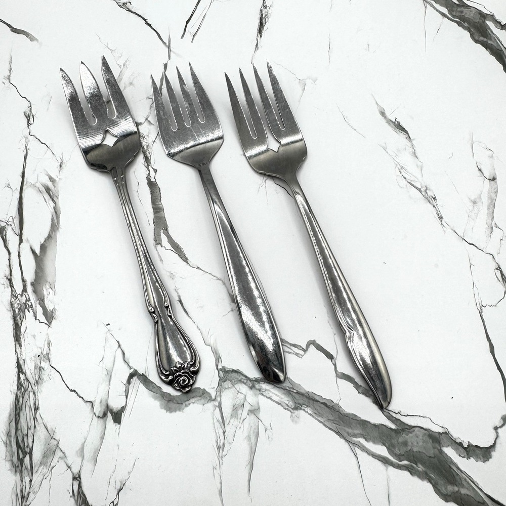 Vintage Stainless MCM 3 PC Serving Fork Lot Oneida Imperial Mixed Lot